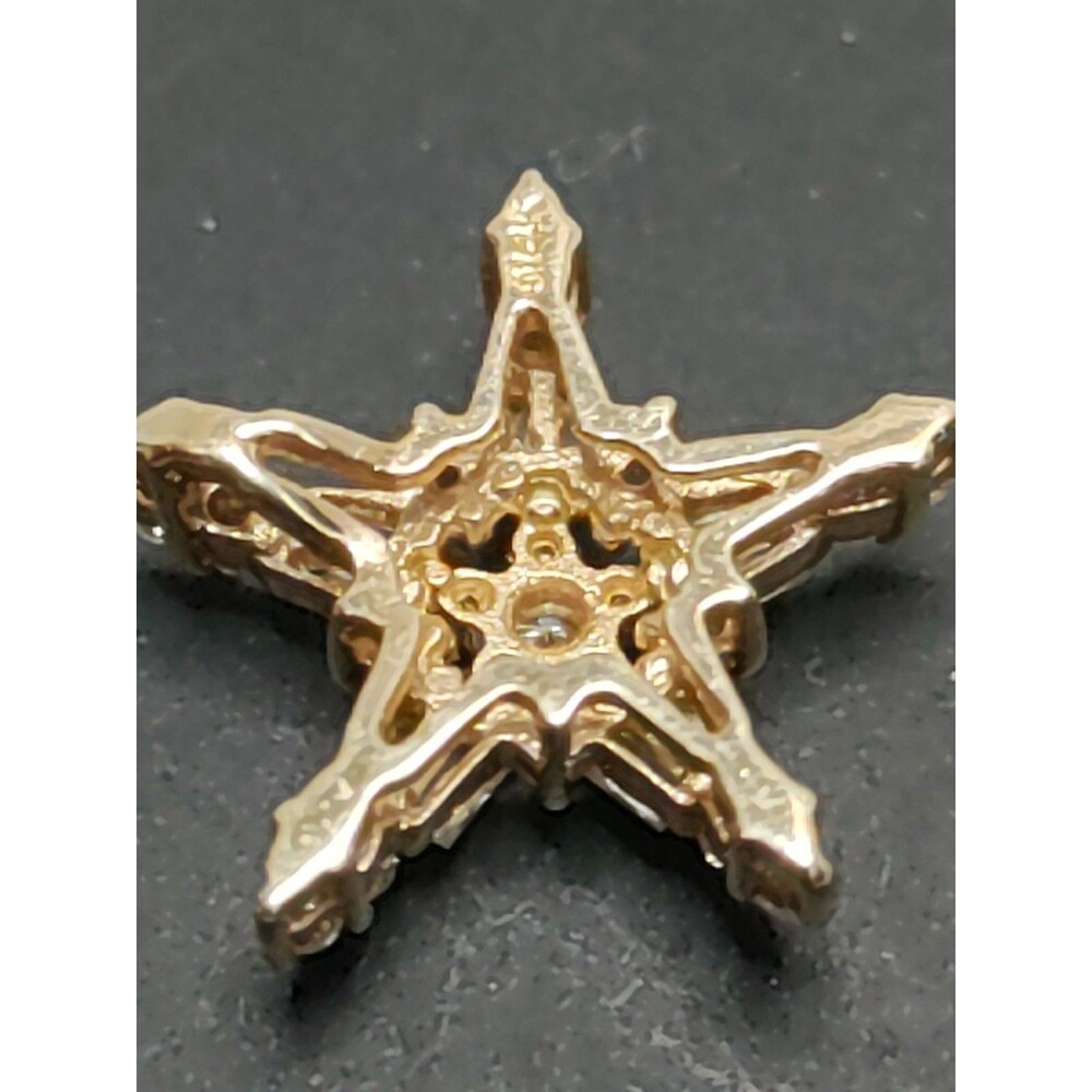 14 K Yellow Gold And Diamond Star Pendant .75" Vintage Estate - Picture 2 of 4
